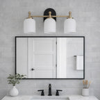 Meadows Three Lights Vanity Brushed Gold Bathroom Wall Light for Bathroom Over Mirror 20.5"W × 10.125"H × 5.5"E with White Frosted Glass