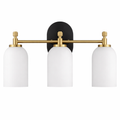 Meadows Three Lights Vanity Brushed Gold Bathroom Wall Light for Bathroom Over Mirror 20.5"W × 10.125"H × 5.5"E with White Frosted Glass