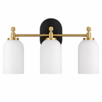 Meadows Three Lights Vanity Brushed Gold Bathroom Wall Light for Bathroom Over Mirror 20.5"W × 10.125"H × 5.5"E with White Frosted Glass