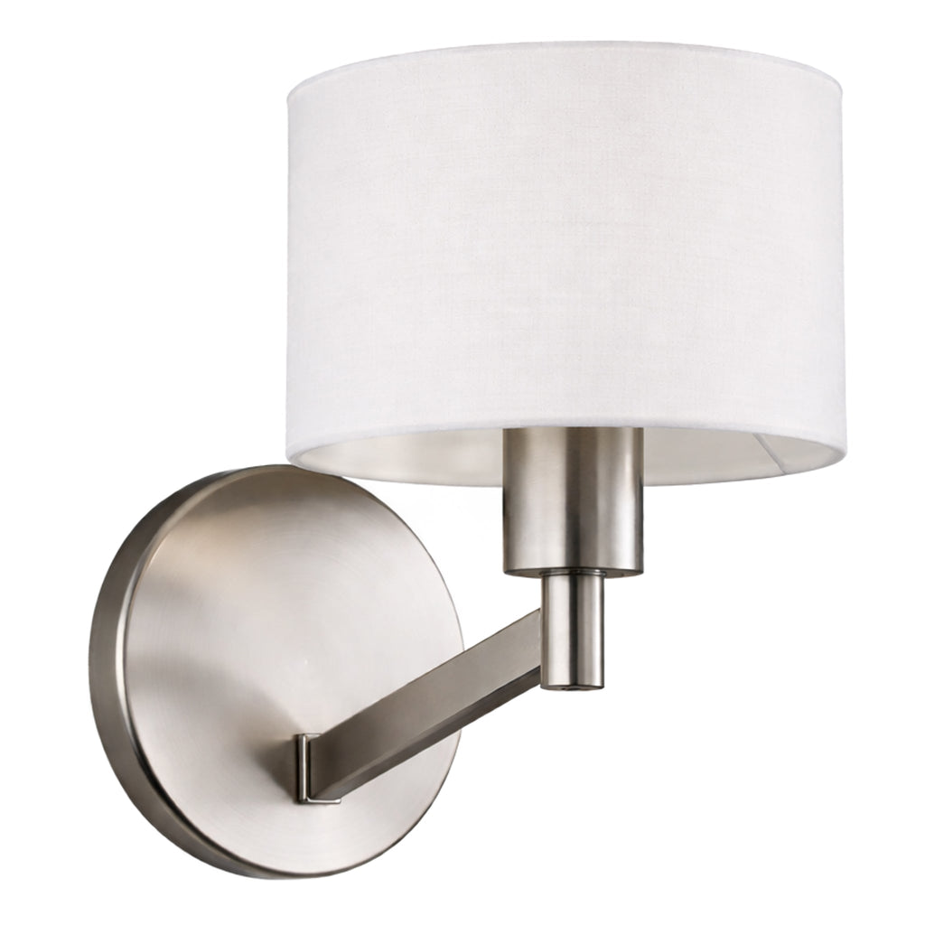 Nebula Brushed Nickel Base Wall Lamp with Rotary Switch White Fabric Shade