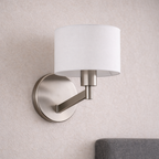 Nebula Brushed Nickel Base Wall Lamp with Rotary Switch White Fabric Shade