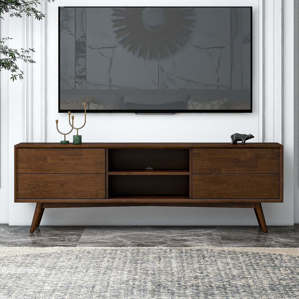 Caroline Mid-Century Modern Style Walnut TV Stand Up To 72"