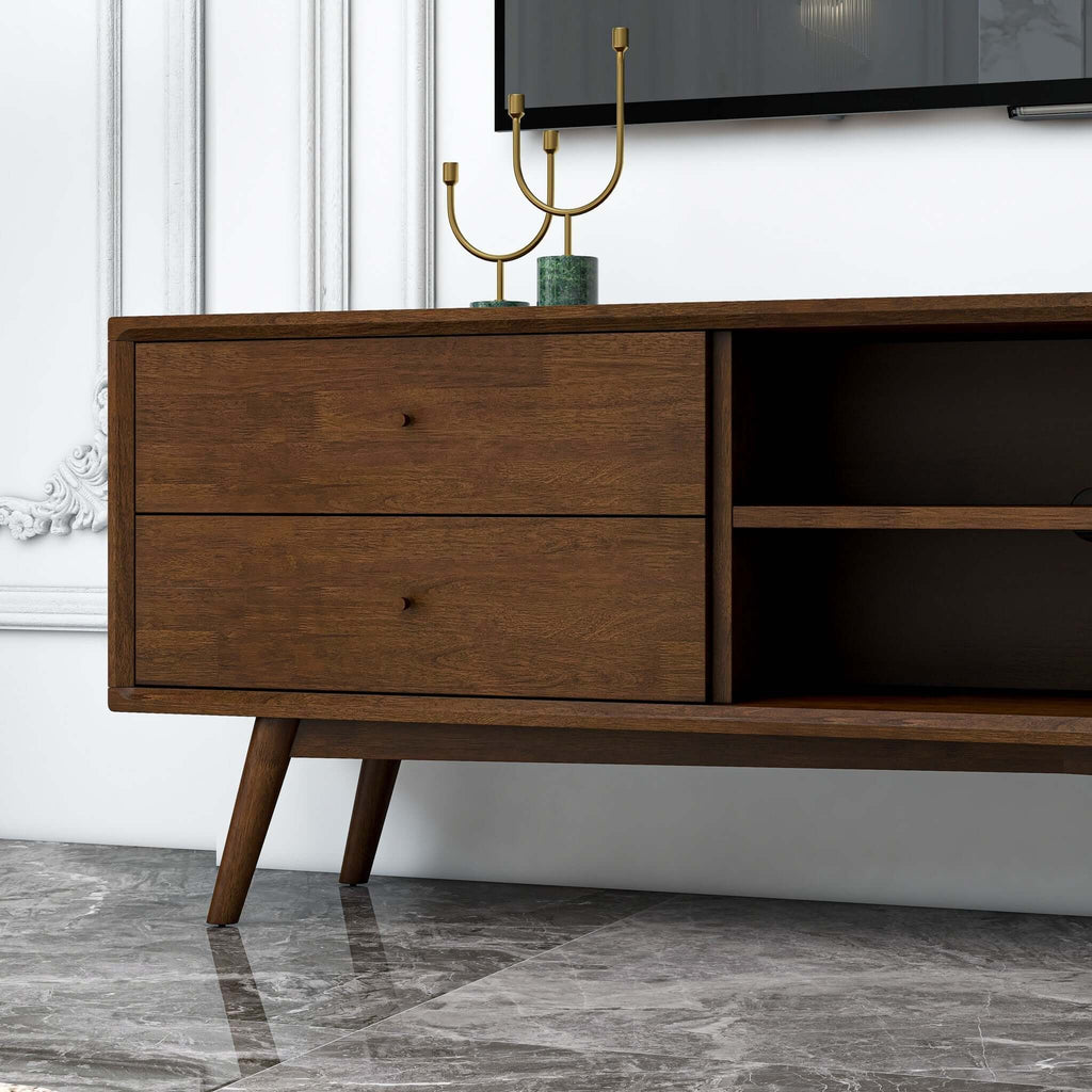 Caroline Mid-Century Modern Style Walnut TV Stand Up To 72"