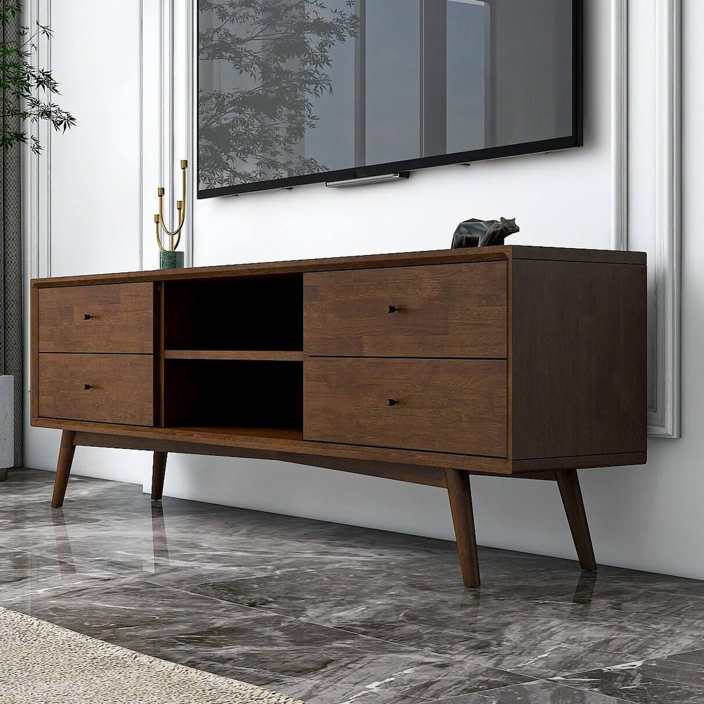 Caroline Mid-Century Modern Style Walnut TV Stand Up To 72"