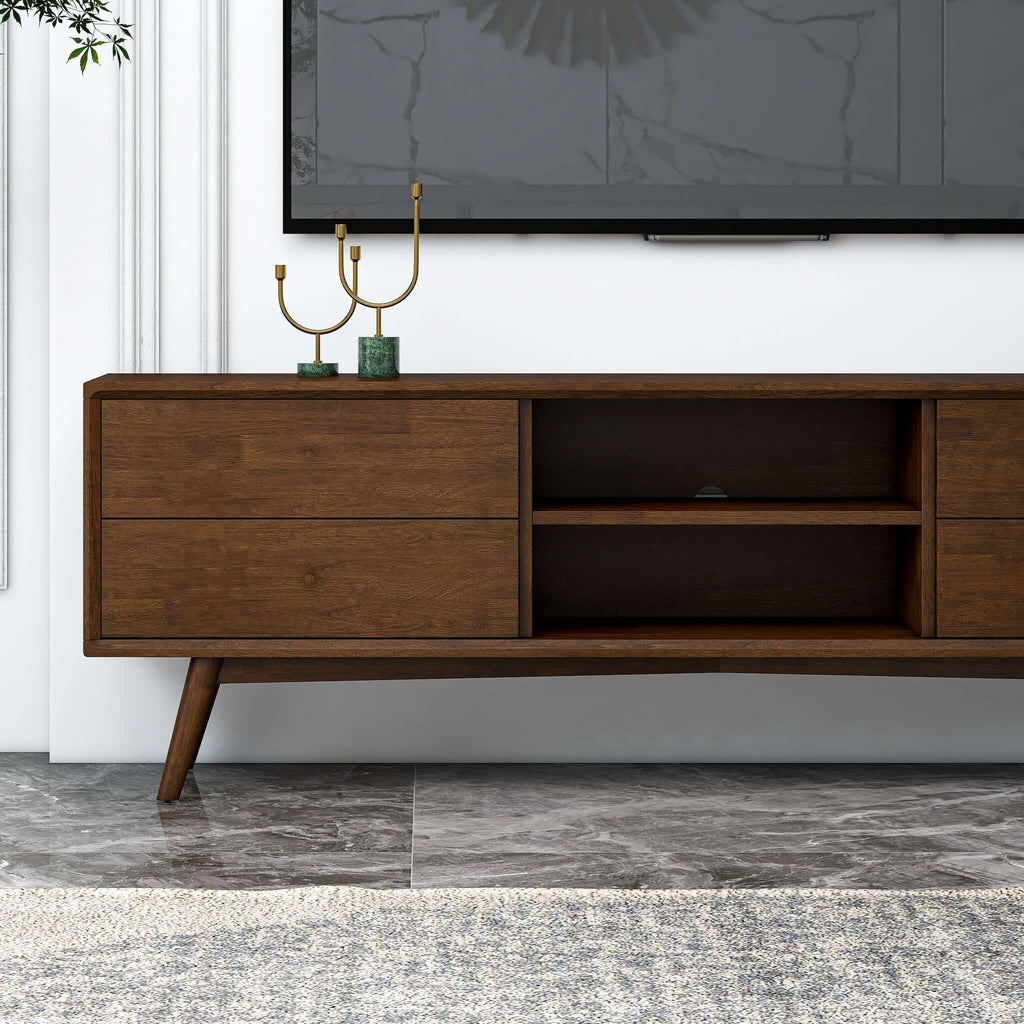 Caroline Mid-Century Modern Style Walnut TV Stand Up To 72"