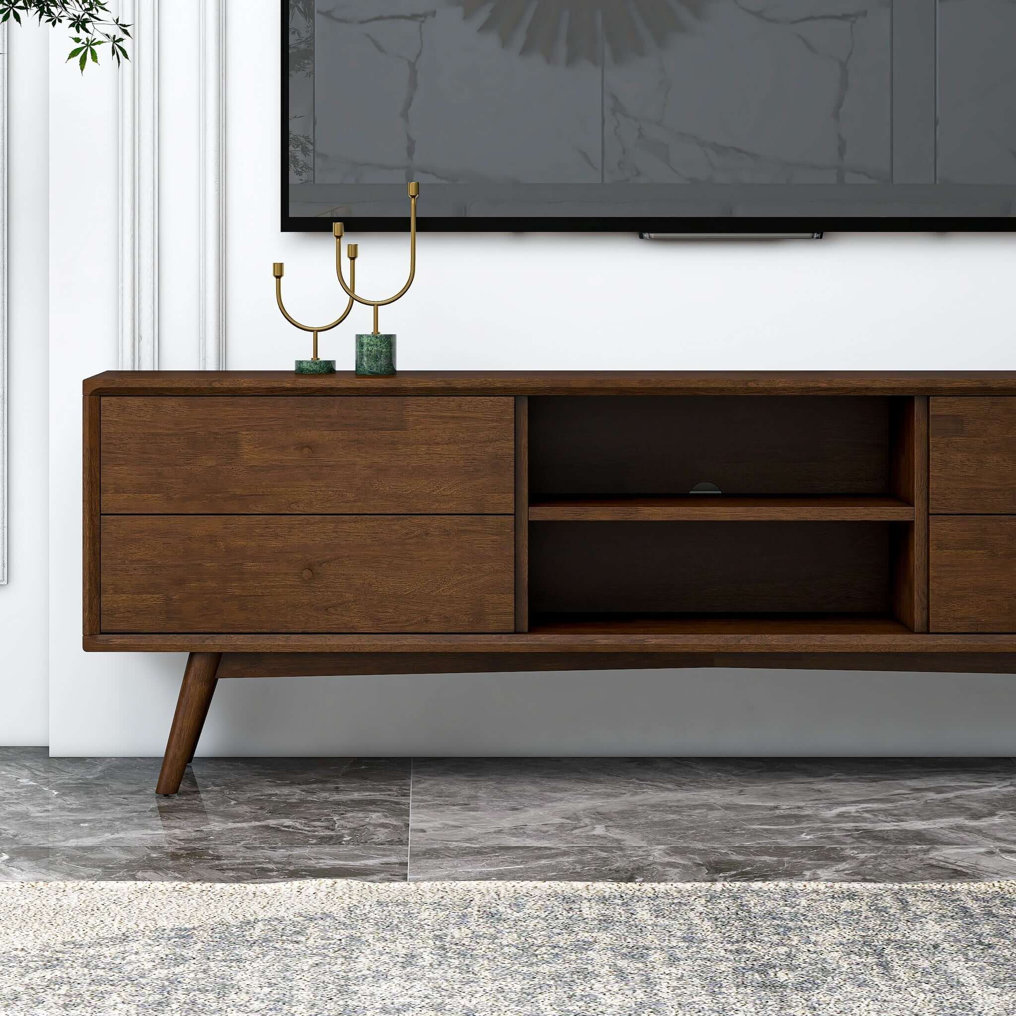 Caroline Mid-Century Modern Style Walnut TV Stand Up To 72"