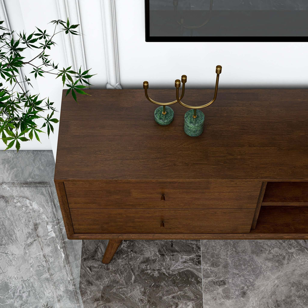 Caroline Mid-Century Modern Style Walnut TV Stand Up To 72"