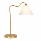 Ornate Brass Ring Base Curved Table Lamp with Triangle White Drum Shade