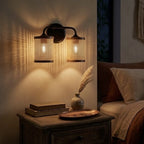 Quell 2-Light Rattan Wall Sconce with Black Metal Finish