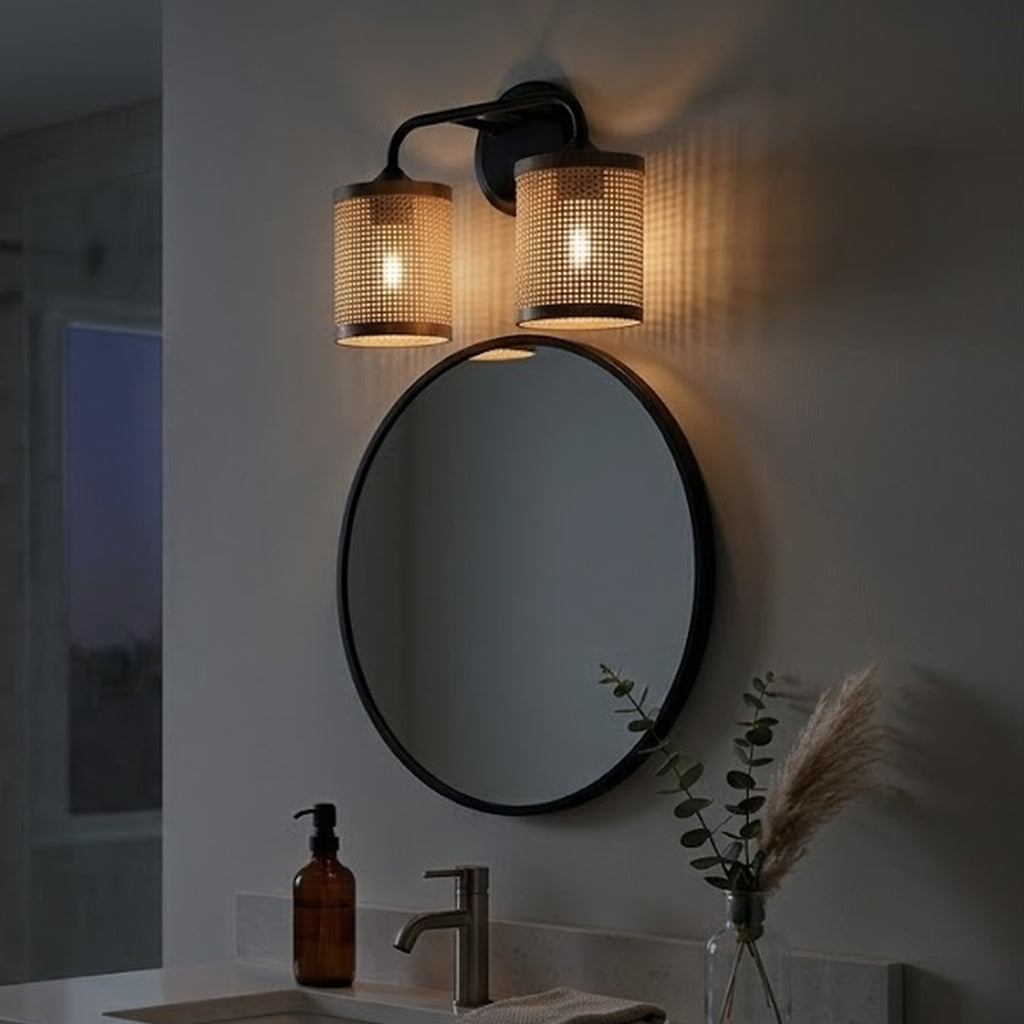 Quell 2-Light Rattan Wall Sconce with Black Metal Finish