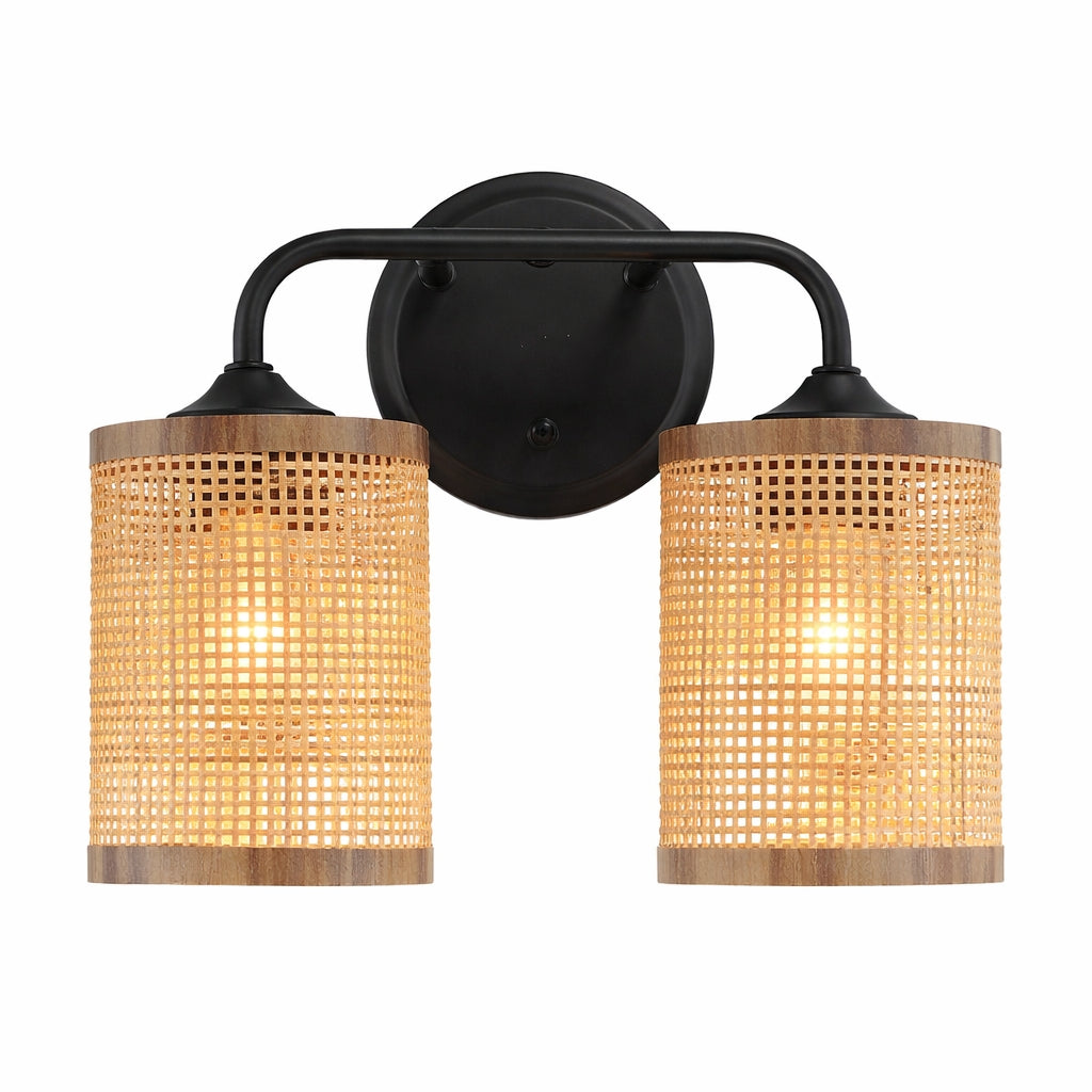 Quell 2-Light Rattan Wall Sconce with Black Metal Finish
