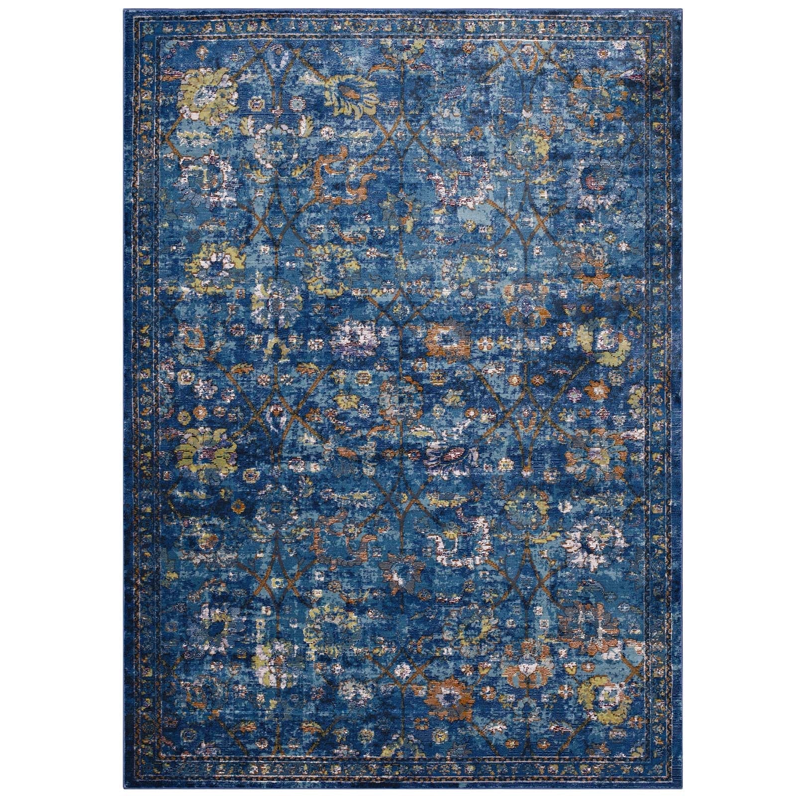 Minu Distressed Floral Lattice Area Rug - R-1091D-58