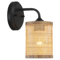 Reef 1-Light Rattan Wall Sconce with Black Metal Finish