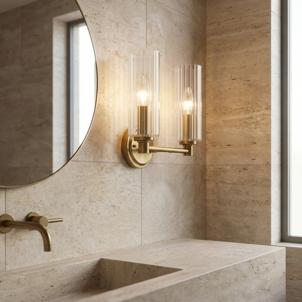 Regal Double Light Vanity With Clear Ribbed Glass - Satin Brass