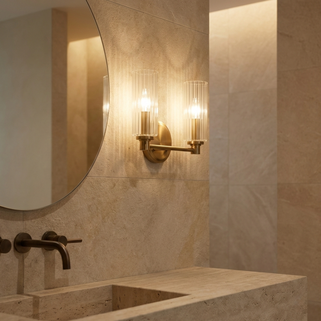 Regal Double Light Vanity With Clear Ribbed Glass - Satin Brass