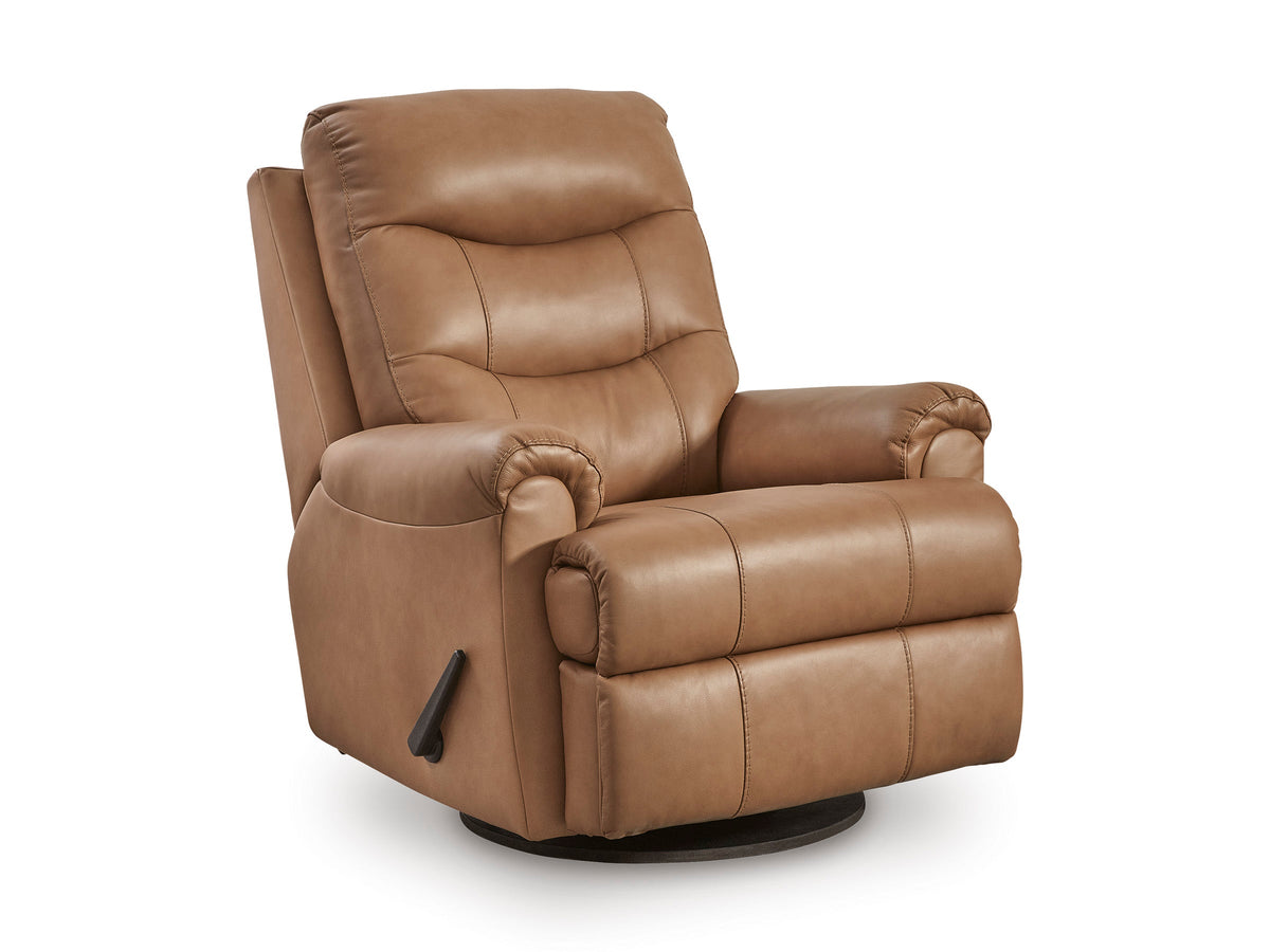 Flynwood Butternut Top-Grain Leather-Match Swivel Glider Recliner