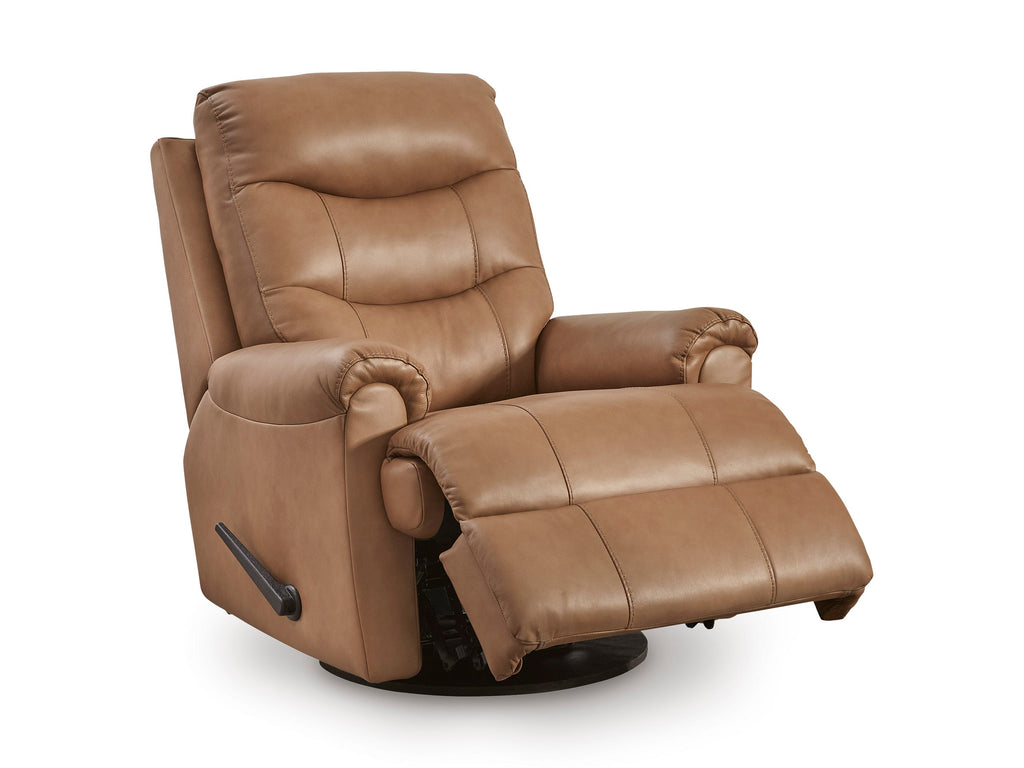 Flynwood Butternut Top-Grain Leather-Match Swivel Glider Recliner