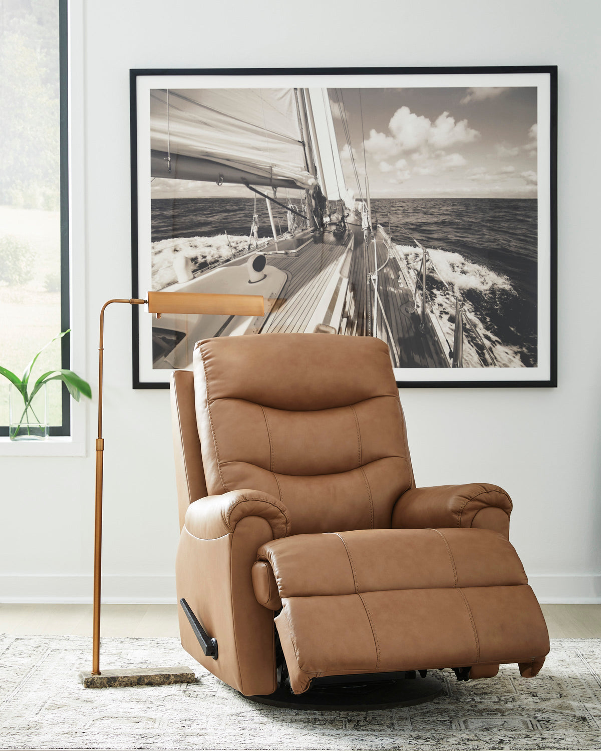 Flynwood Butternut Top-Grain Leather-Match Swivel Glider Recliner