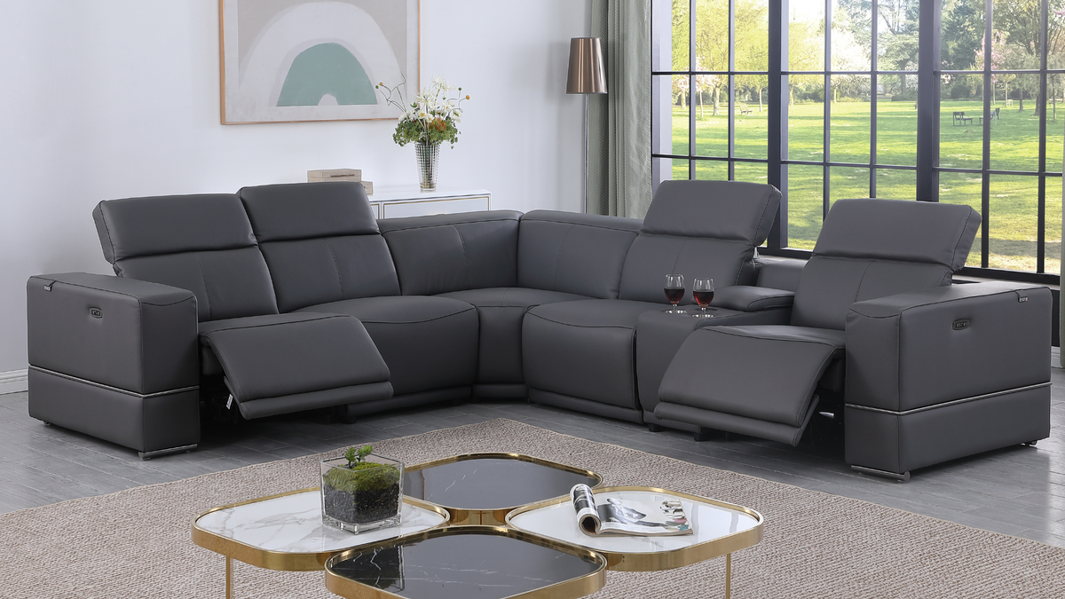 Franco Dark Grey 6-Piece Power-Reclining Sectional (2 Power Recliners)