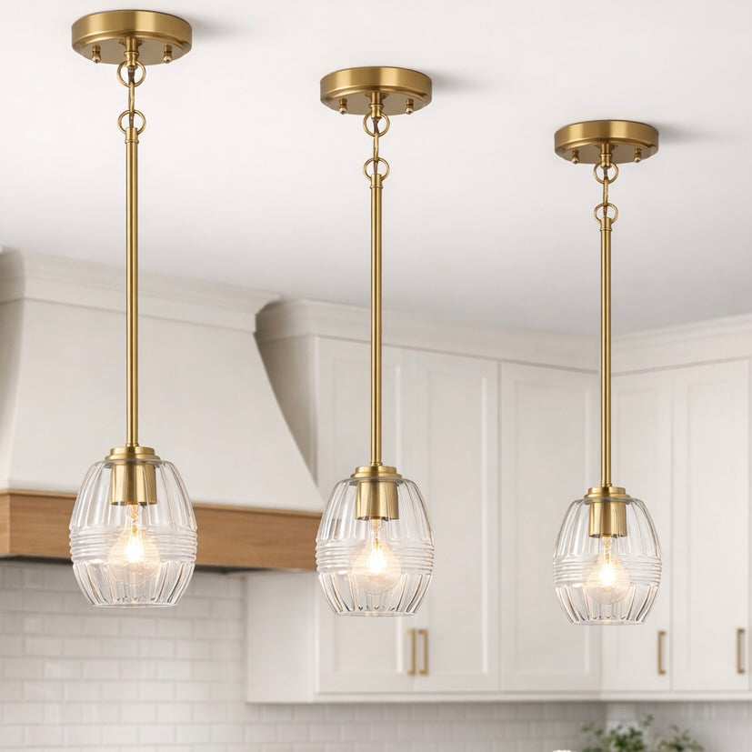 Vista Single Pendant Chain Hanging Light with Clear Glass - Satin Brass