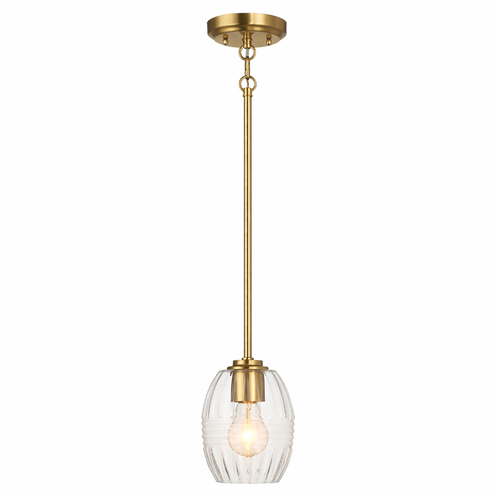 Vista Single Pendant Chain Hanging Light with Clear Glass - Satin Brass