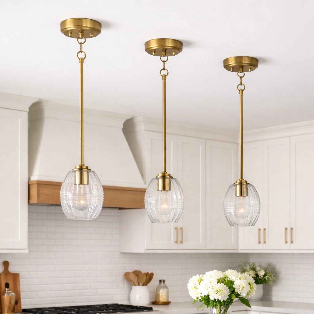 Vista Single Pendant Chain Hanging Light with Clear Glass - Satin Brass