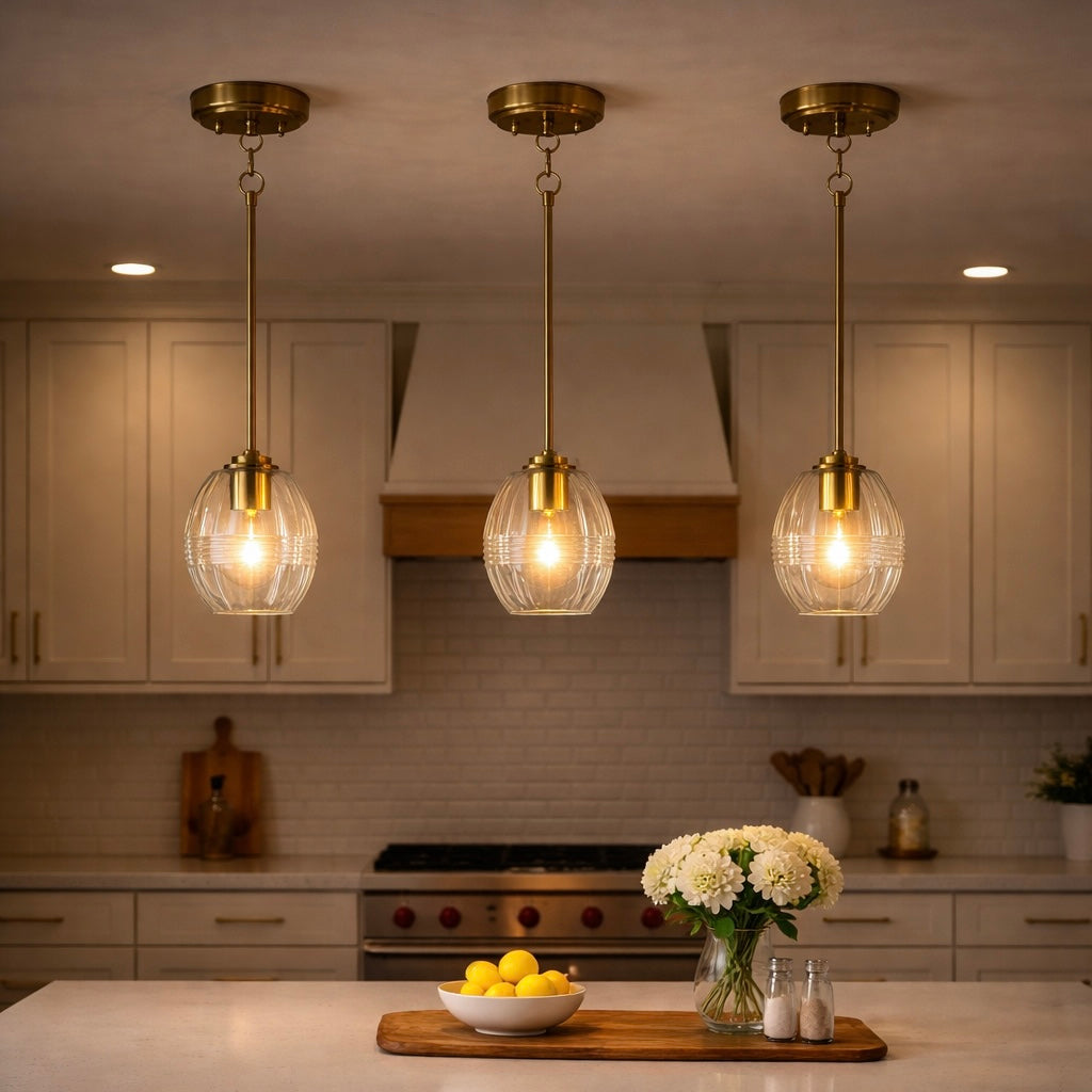 Vista Single Pendant Chain Hanging Light with Clear Glass - Satin Brass