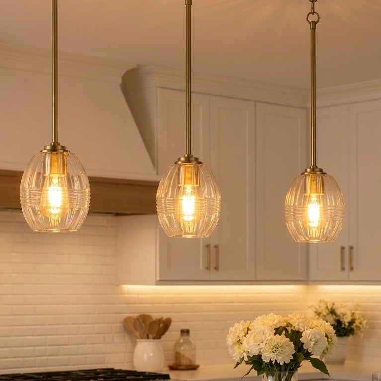 Vista Single Pendant Chain Hanging Light with Clear Glass - Satin Brass