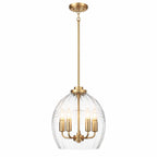 Zen Five Pendant Chain Hanging Light with Clear Glass - Satin Brass