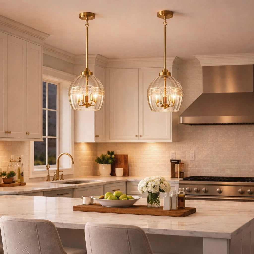Zen Five Pendant Chain Hanging Light with Clear Glass - Satin Brass