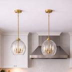 Zen Five Pendant Chain Hanging Light with Clear Glass - Satin Brass
