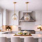 Zen Five Pendant Chain Hanging Light with Clear Glass - Satin Brass