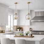 Zen Five Pendant Chain Hanging Light with Clear Glass - Satin Brass
