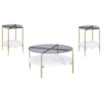 Jonelle Round Glass Top Coffee Table White Marble Shelf Gold