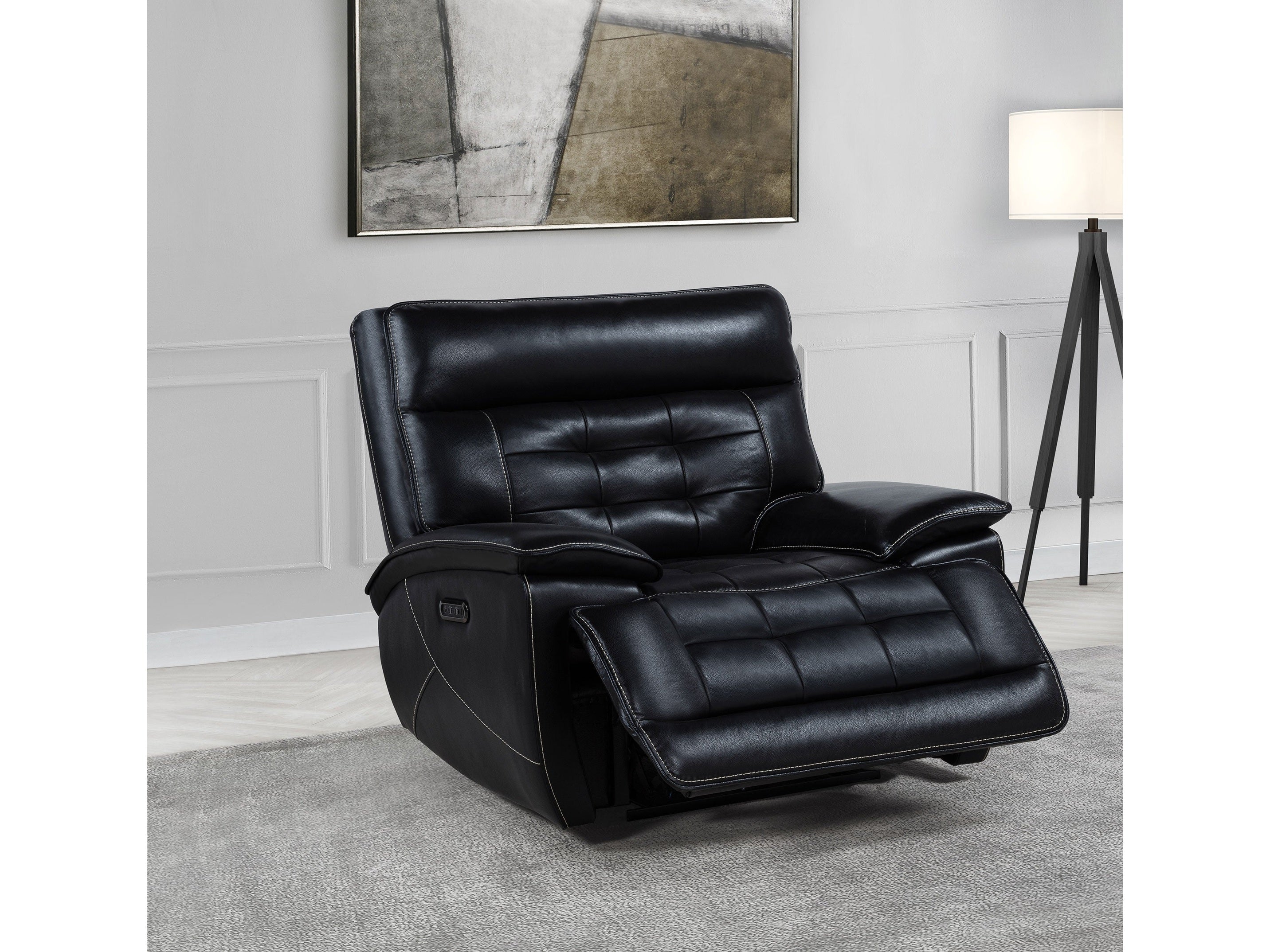 Hewitt Leather Upholstered Dual Power Recliner Chair Black