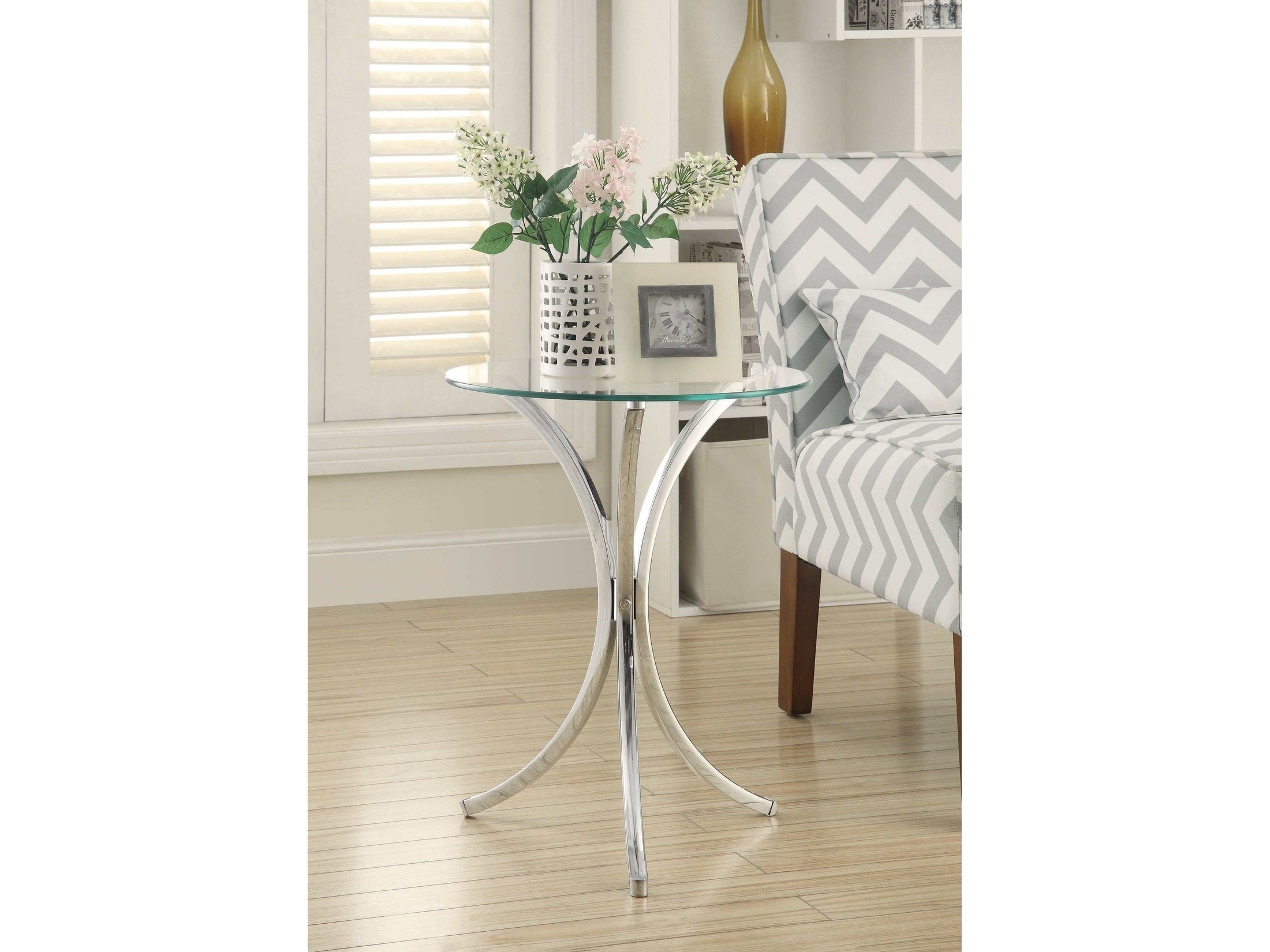 Eloise Round Glass Top Accent Side Table Chrome