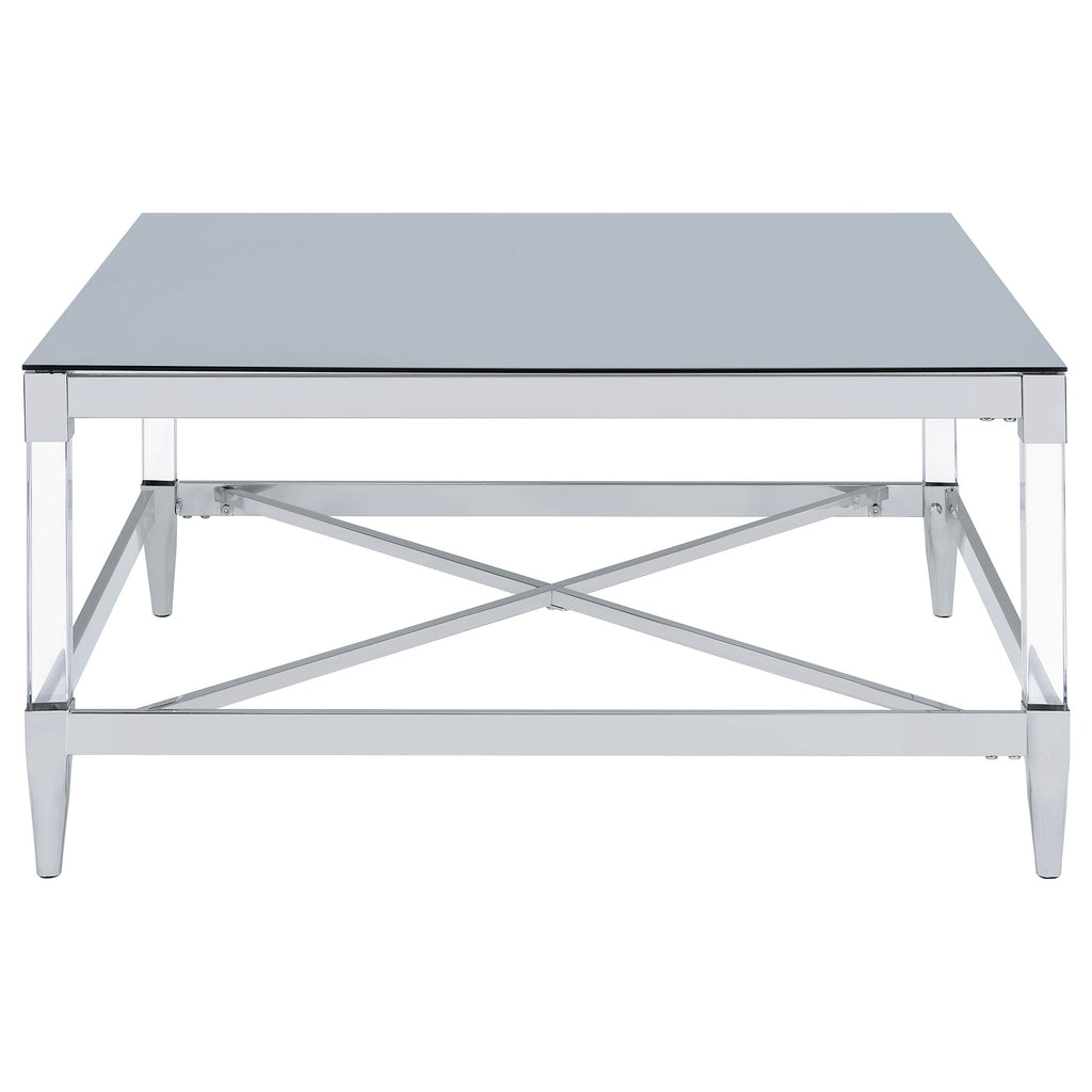 Lindley Square Tempered Mirror Acrylic Coffee Table Chrome