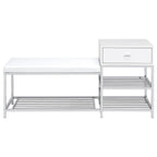 Siega 1-Drawer Shoe Storage Entryway Bench White High Gloss and Chrome