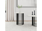 Haven Round Genuine White Marble Top End Side Table Black