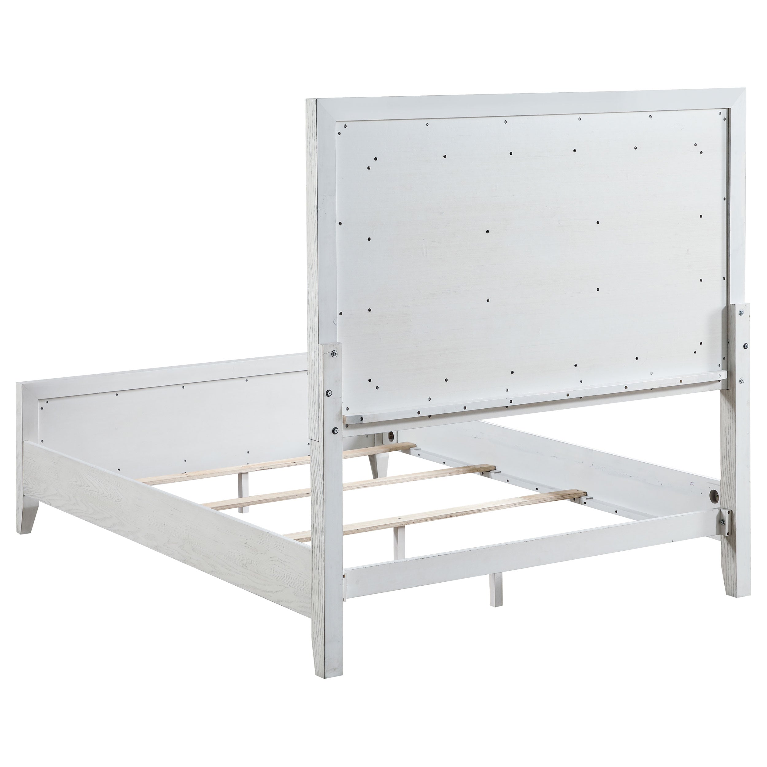Marielle Eastern King Upholstered Panel Bed Distressed White