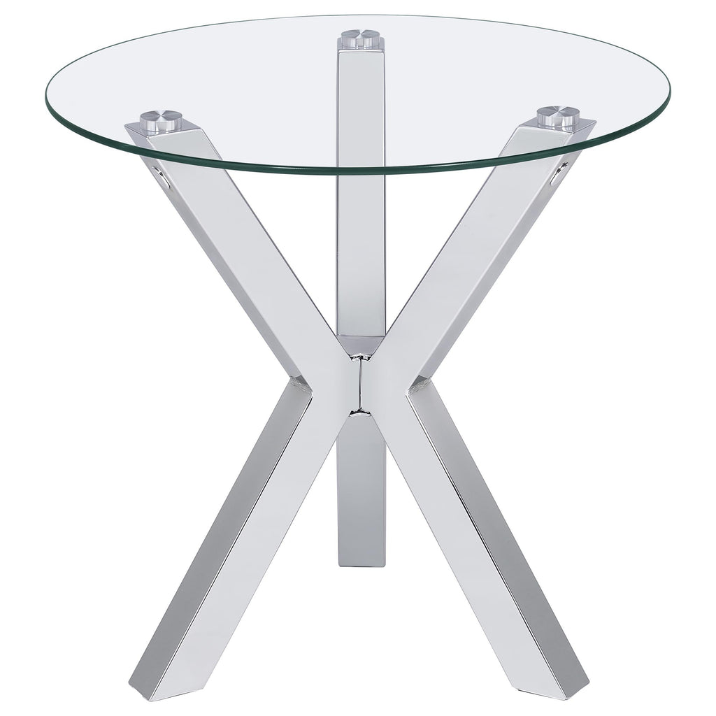 Kenzie Round Tempered Glass Top Cocktail Coffee Table Chrome