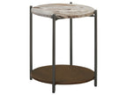 Noemie Round Marble Top Accent Side Table White and Gunmetal