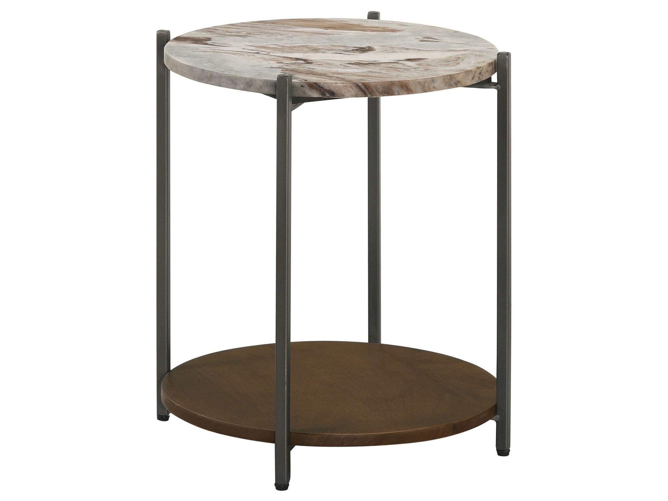 Noemie Round Marble Top Accent Side Table White and Gunmetal