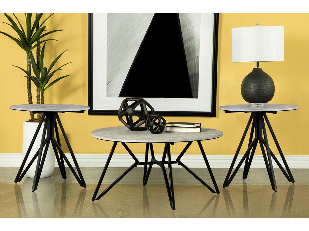 Hadi Round SmartTop Coffee Table Cement and Gunmetal