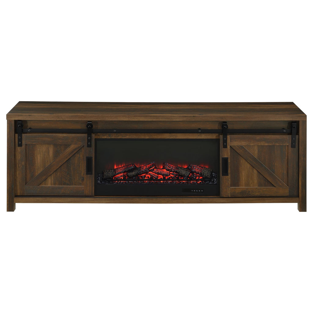 Enfield 71-inch TV Stand Fireplace Media Console Dark Pine