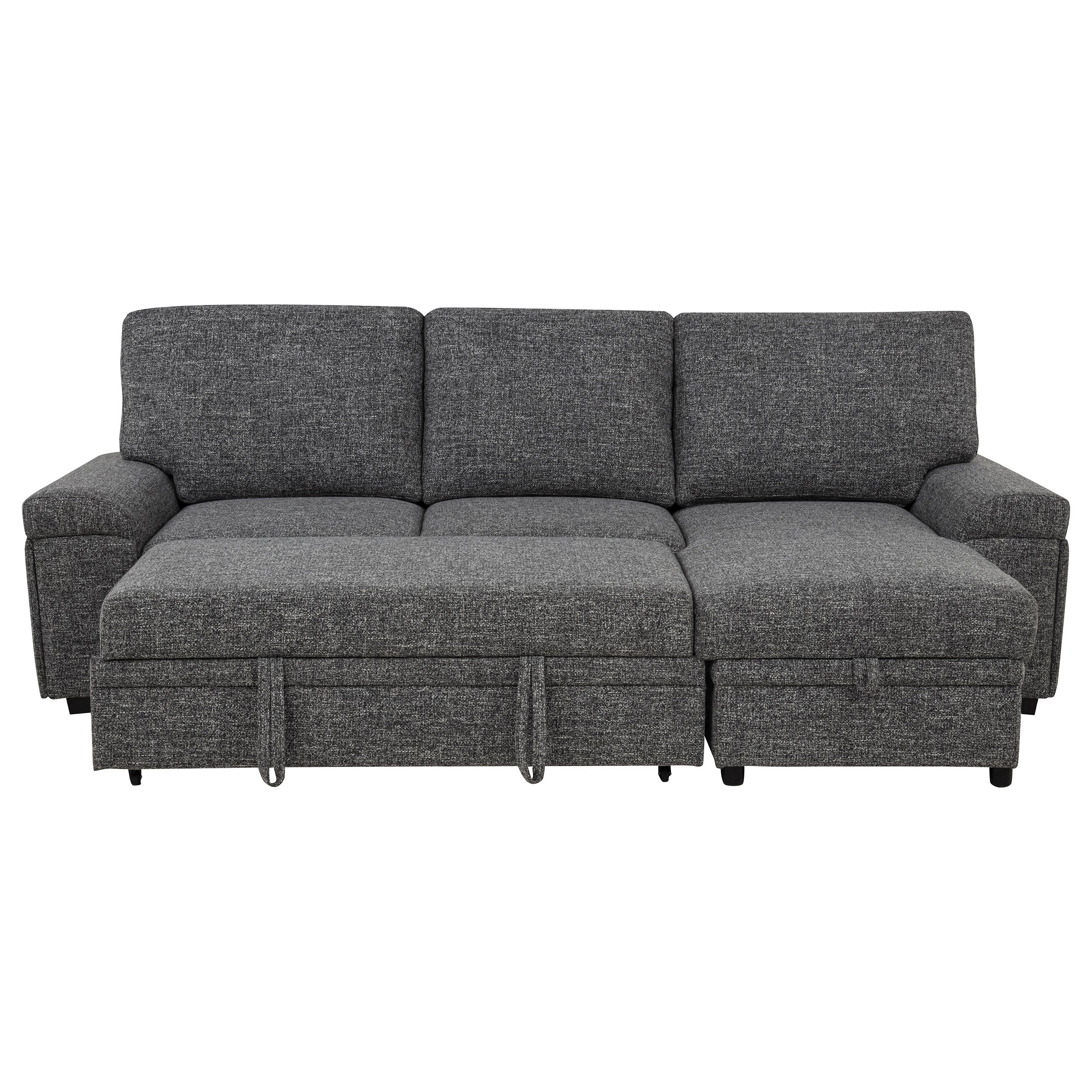 Demko Sleeper Sectional Sofa with Speaker and Storage Chaise Granite