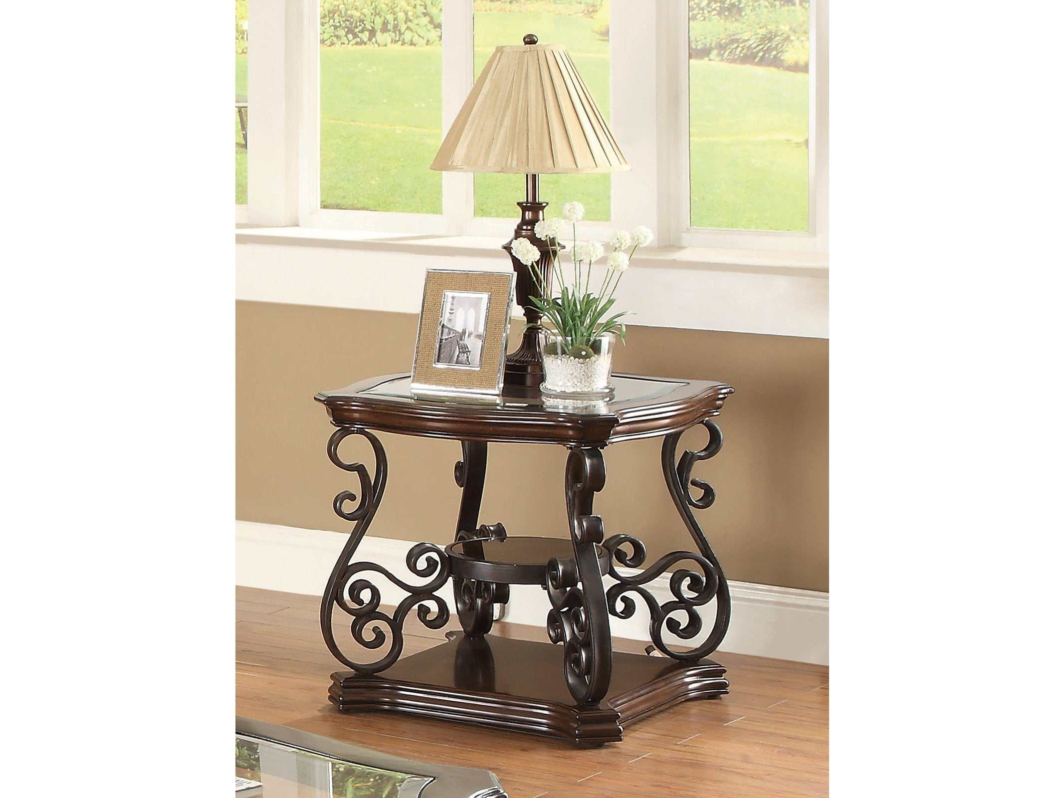 Laney 1-shelf Glass Top Square End Table Deep Merlot