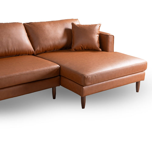 Blake L-Shaped Cognac Vegan Leather Sectional Sofa Right Facing