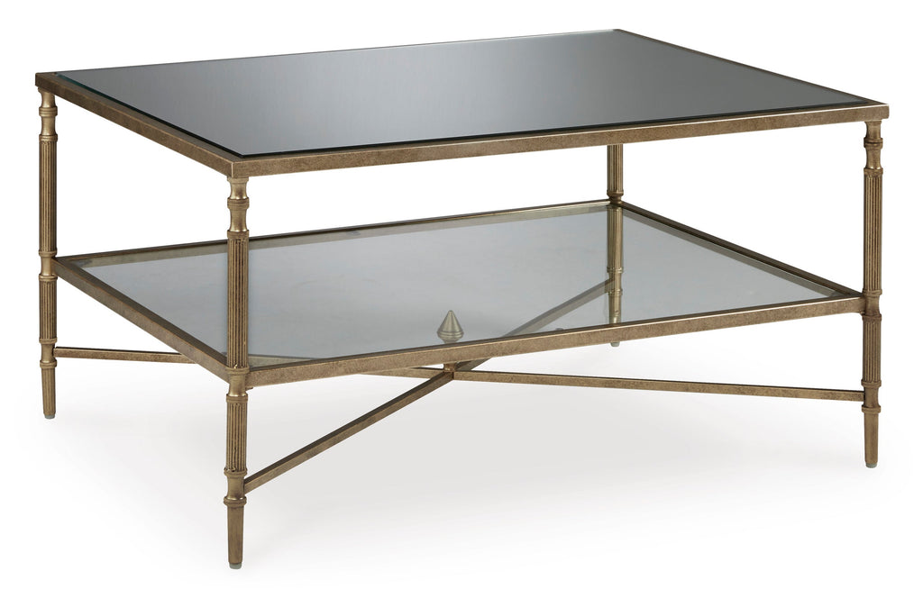 Aged gold glass cocktail table on white background