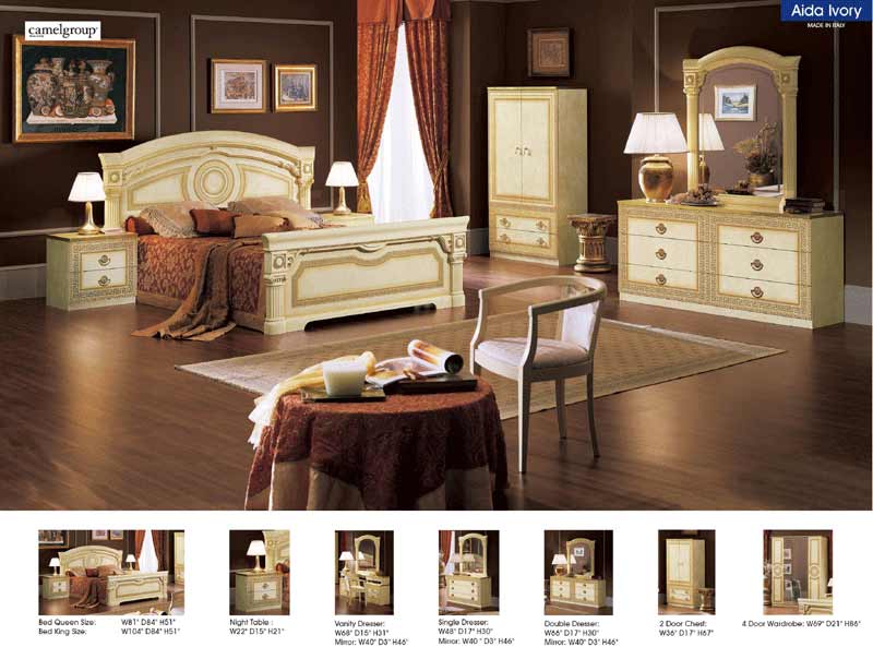 ESF Furniture - Aida 7 Piece Queen Panel Bedroom Set in Ivory-Gold - AIDABEDQ.S-7SET